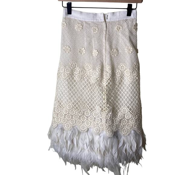 SHIATZH CHEN Lace Feather Floral Applique High Waisted Skirt Italy 40/ US 0 - Picture 2 of 14